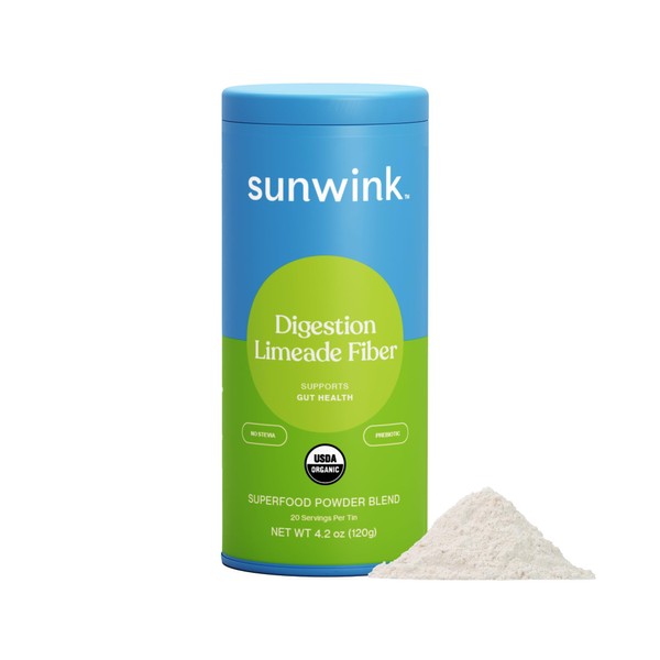Sunwink Digestion Limeade Fiber Citrus Lime Prebiotic Powder - Organic Superfood Fiber for Digestion Support w/Chicory Root Inulin, Tangerine Peel & Burdock 4.2 oz (20 Servings)