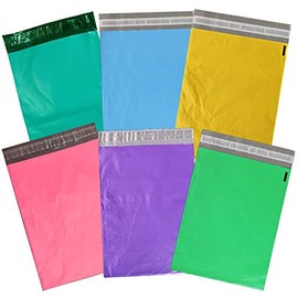 10" x 13" Pink|Purple|Teal, Green, Blue, Yellow, 6 Color Combo Pack -Flat Poly Mailers, Self Sealing Flat Envelope Mailers (20)