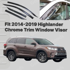 Fits Toyota Highlander 14-19 Chrome Trim Side Window Deflector Rain Visors Guard