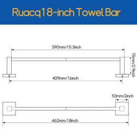 RUACQ Towel Bar 16 inch, Towel Racks for Bathroom Wall Mounted, SUS304 Stainless Steel Towel Holder, Hand Towel Holder Organizer, Brushed Nickel Single Bar, Total Length 18 inch