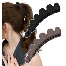 Herbeluemily Banana Clip, Hair Clip, Firm, Hair Clip, Simple, Fashionable, Petal Set of 2, D, Black + Dark Brown