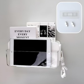 GWEOBZ Adhesive Remote Control Holder Wall Mounted Phone Charging Holder Universal Controller Holder Wall Mount Storage Organizer Box No Drilling Home Office Desk (Bedside Shelf)