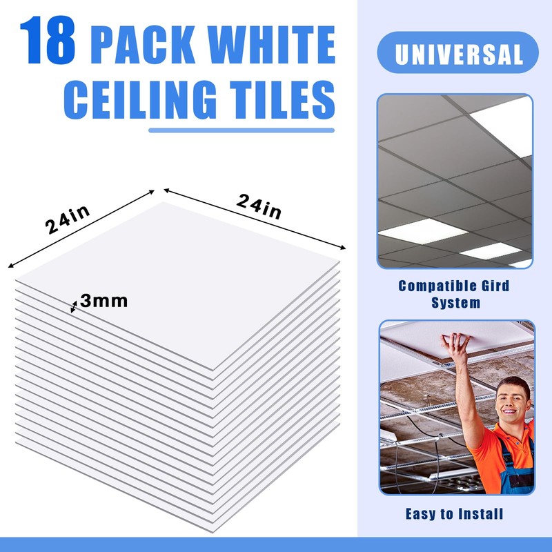 Frienda 18 Pcs Drop Ceiling Tiles PVC Smooth Ceiling Panel