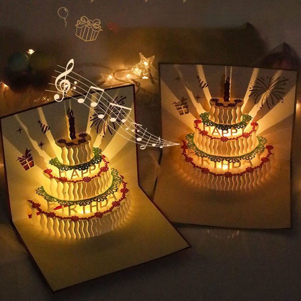 Birthday Card, 3D Pop Up Cake Card, Upgraded version，singing and
