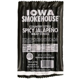 IOWA SMOKEHOUSE Country Style Meat Sticks, Spicy Jalapeno- Delicious Meat Snack - Vacuum Sealed & Ready to Eat Sticks - 7g of Protein, Made with all USA Pork - 16 Oz (16 sticks per pack)