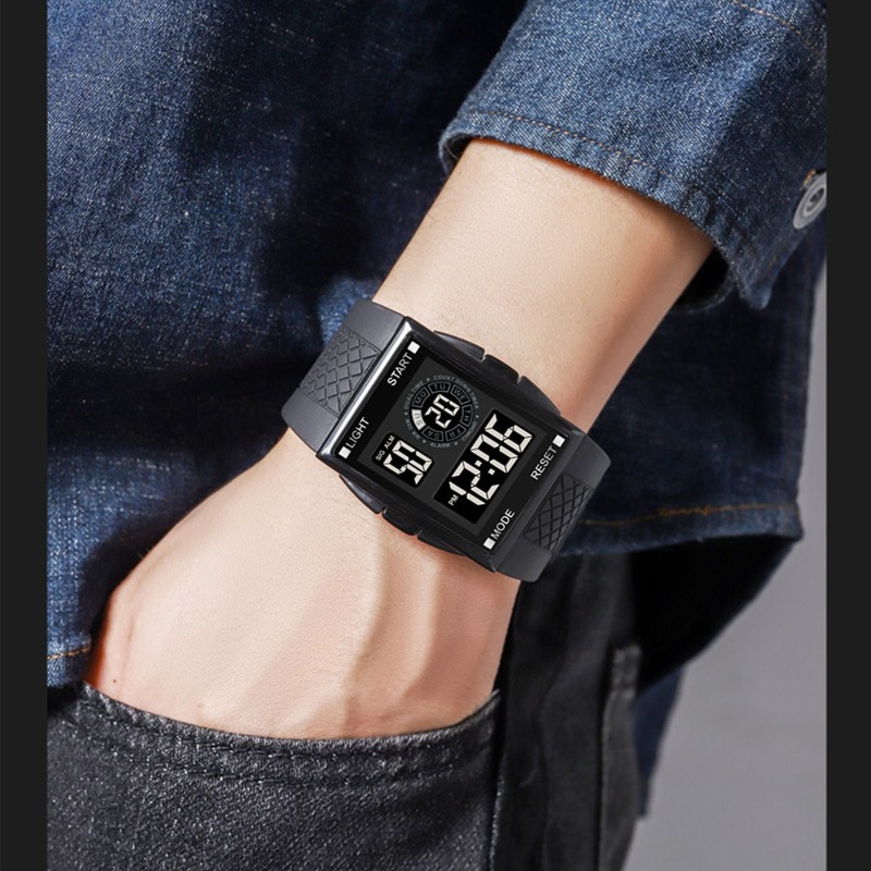 Digital Sport Watch Waterproof Stopwatch PU Leather Strap LED Luminous
