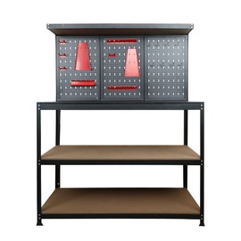 Excited Work 48" Workbench with Pegboard, Multipurpose Tool Organizer and Double Storage Platform, 300 lbs Capacity, Black Steel