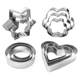Cookie Cutter,12 PCS Heart Star Circle Flower Shaped Stainless Steel Cookie Cutter for Baking Mold Cutting Mould Cookie Pastry Fruit