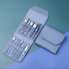 12Pcs Stainless Steel Manicure Pedicure Set, Nail Clippers Nail Care Tools Grooming Kit with Travel Leather Case (Blue)