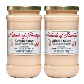 MICHAEL'S OF BROOKLYN Alfredo Sauce - Premium Quality with Cream & Butter - Blend of Parmesan & Romano Cheeses, Non GMO & Gluten Free, Perfect Pure Alfredo Pasta Sauce - 15 oz (Pack of 2)