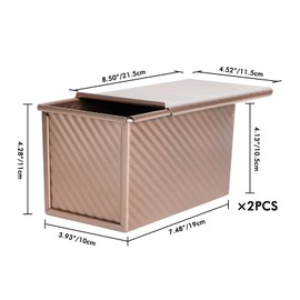 Beasea Pullman Loaf Pan with Lid, 2 Pack 1 lb Non-Stick Bread Loaf Pans Carbon Steel Bread Toast Box with Cover for Homemade Bakeware Bread Toast Oven Baking - Rose Gold