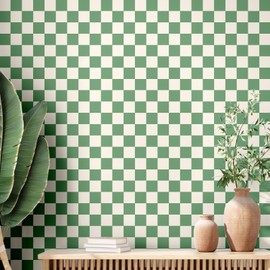 Drydiet Retro Checkerboard Peel and Stick Wallpaper 70s Checkered Wallpaper Checkered Removable Wall Paper Decorative Checkered Decor for Bathroom Cabinet(Green,16.4' X 15.75'')