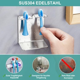 XILIMEN Zahnbürstenkopf Halter SUS304 Edelstahl Zahnbürsten Halter für Zahnbürstenköpfe, Elektrische Zahnbürstenhalter Wand ohne Bohren, Selbstklebend oder Freistehend Aufsteckbürsten Halter
