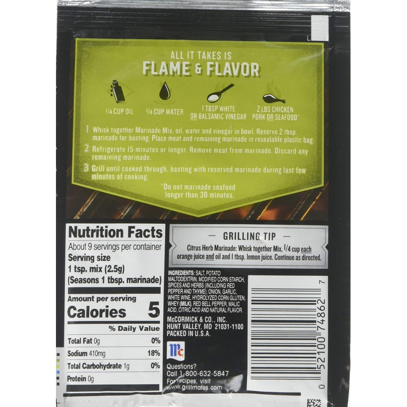 McCormick Grill Mates Marinade, Garlic, Herb & Wine, 0.87 oz