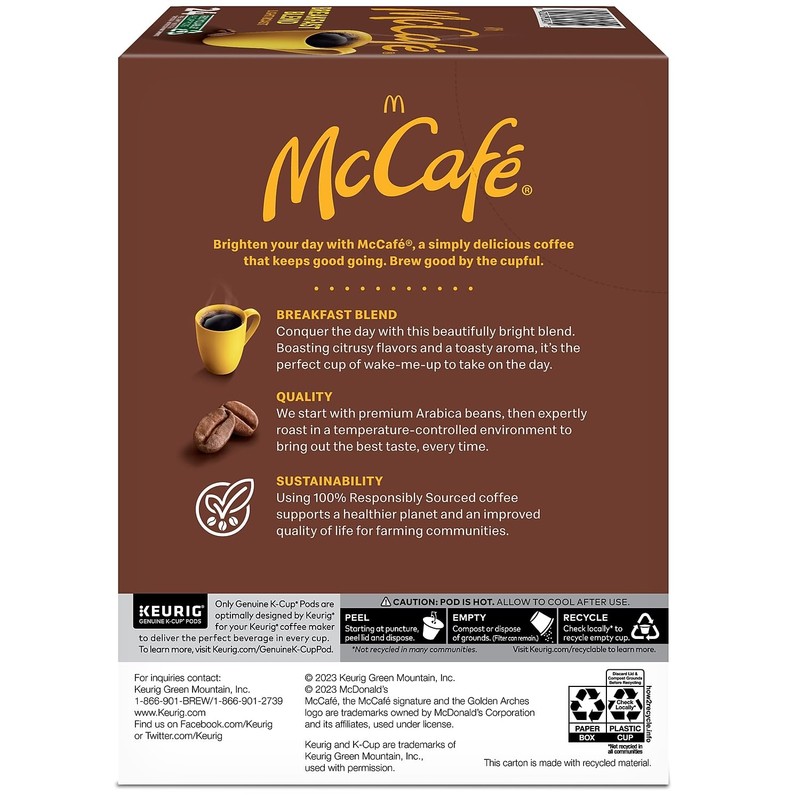 McCafe 24328029 McCafe Breakfast Blend Coffee K-Cup Pods Light Roast