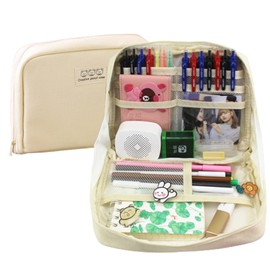 ZIMRAHYG Bolsa De Lapices De Gran Capacidad Estuche Para Lapices, Capacidad Expandible, Lapiceras Organizadoras, Gran Abertura Para Facilitar El Acceso, Para Adolescentes, Adultos, Estudiantes(Beige)