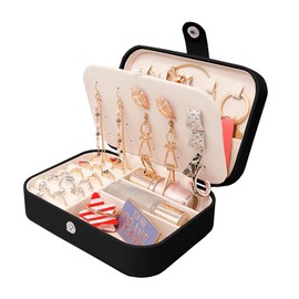 VNIMTI Jewellery Box Travel Small Jewellery Box Women PU Leather Jewellery Storage Portable Jewellery Box Jewellery Box Earrings Rings Necklace Organiser for Women (Black Case)