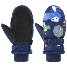 American Trends Toddler Winter Mittens Waterproof Boy Ski Gloves Warm Fleece Snow Mitten for Baby Boy Girl Cold Weather Navy Green S(Fits 2-4 years)