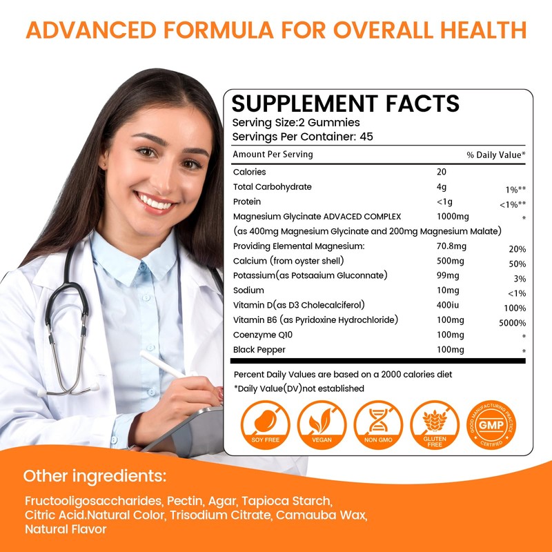 Magnesium Gummies 1000mg -Magnesium Glycinate Supplement and Magnesium L-Threonate Gummy,Sugar