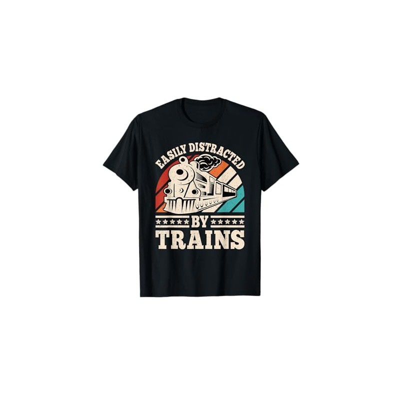 Easily Distracted By Trains Model Train Railroad Locomotive T-Shirt