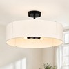 PUMING 19.7" 5-Light Black Drum Chandelier with Modern White Linen