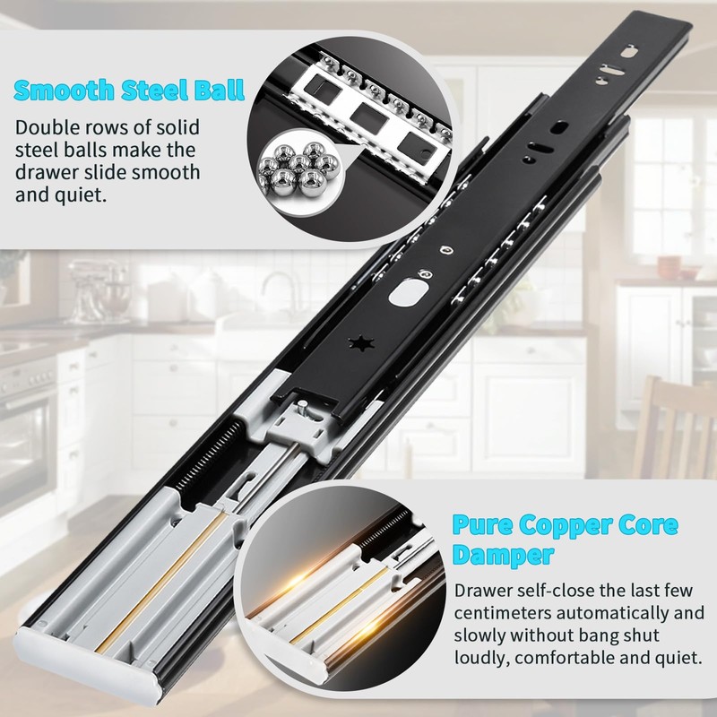 YENUO Soft Close Drawer Slides Full Extension Side Mount 12