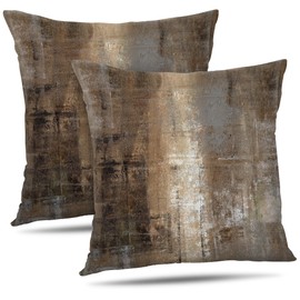 Alricc Decorative Abstract Art Throw Pillow Covers 20x20 (Set of 2) - Modern Oil Painting Textured for Couch, Living Room, Bed - Dark Brown Contemporary Design​