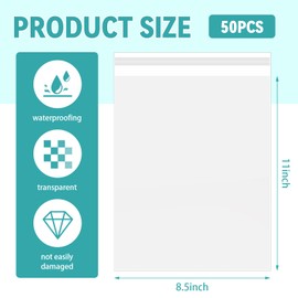 VOKOY 50 Pack 8.5 x 11 Inch Crystal Clear Sleeves Storage Bags, Letter Size Self Sealing Cellophane Bags Resealable Page Protectors Artwork Protectors Photocard Paper Pocket