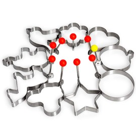 9PCS Fried Egg Mold, Stainless Steel Heart Bird Apple Elephant Horse Flower Star Shape Ring Mould Frying Cooker With Gift Box For Pancake Cookie Maker for Kid, Round Cooking Griddle Cutter Accessories