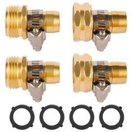 2 Set Brass Garden Hose Repair Connector Kit with Clamps, Fit for 3/4" or 5/8" Garden Hose Fittings, Male and Female Garden Water Hose Repair Kit (3/4" GHT Garden Hose Adapter)