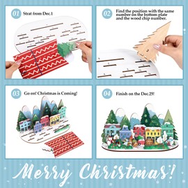 Colingmill Wooden Advent Calendar Christmas Countdown Gift Set with 25 Gift Envelopes for Table Window Decor Shelves Table Centerpieces Decoration (Christmas Village)