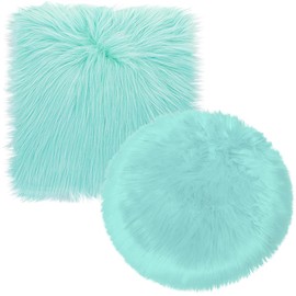 Dxmimer 2Pack 12 Inches Mini Faux Fur Rug,Soft Fluffy Plush Area Rug Chair Cover Seat Pad Nail Mat,Locker Rug,Pink Photo Props Background for Tabletop Photography, Jewelry, Nail Art, Home Decor(Blue)