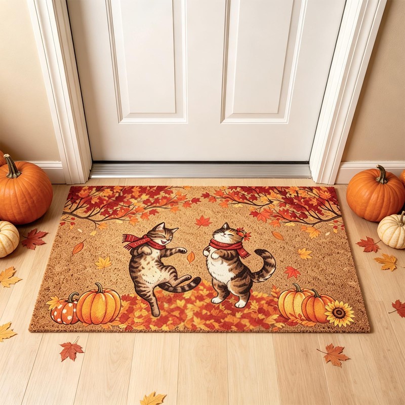 Fall Door Mat - Autumn Cat Welcome Mat, Funny Doormats