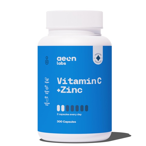 AEON LABS® Vitamin C + Zinc - with 1000 mg Vitamin C - High Dosage, Vegan and Laboratory Tested - 300 Capsules