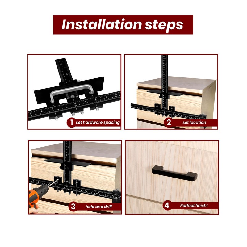 14-Piece Cabinet Hardware Jig Tool Set, Black Aluminum Alloy Cabinet