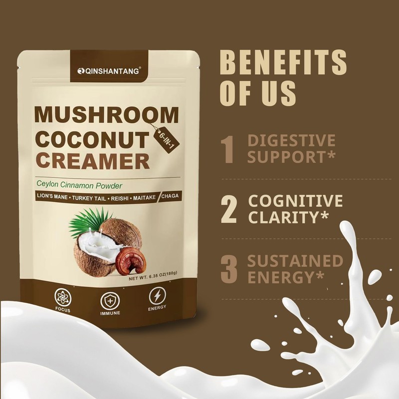 Mushroom Coconut Creamer, Natural Creamer for Coffee, 5 Mushrooms Extract,