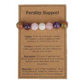 DATOA Healing Chakra Crystal Bead Bracelet With Card Spiritual Anxiety Relief Reiki Stone String Bracelet Balancing Energy Yoga Meditation Protection Jewelry Gifts for Women Men - Fertility Support