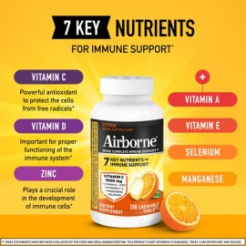 Airborne Vitamina C 1000mg Zinc Y D Tabletas Masticables 116 Na                                                                                       