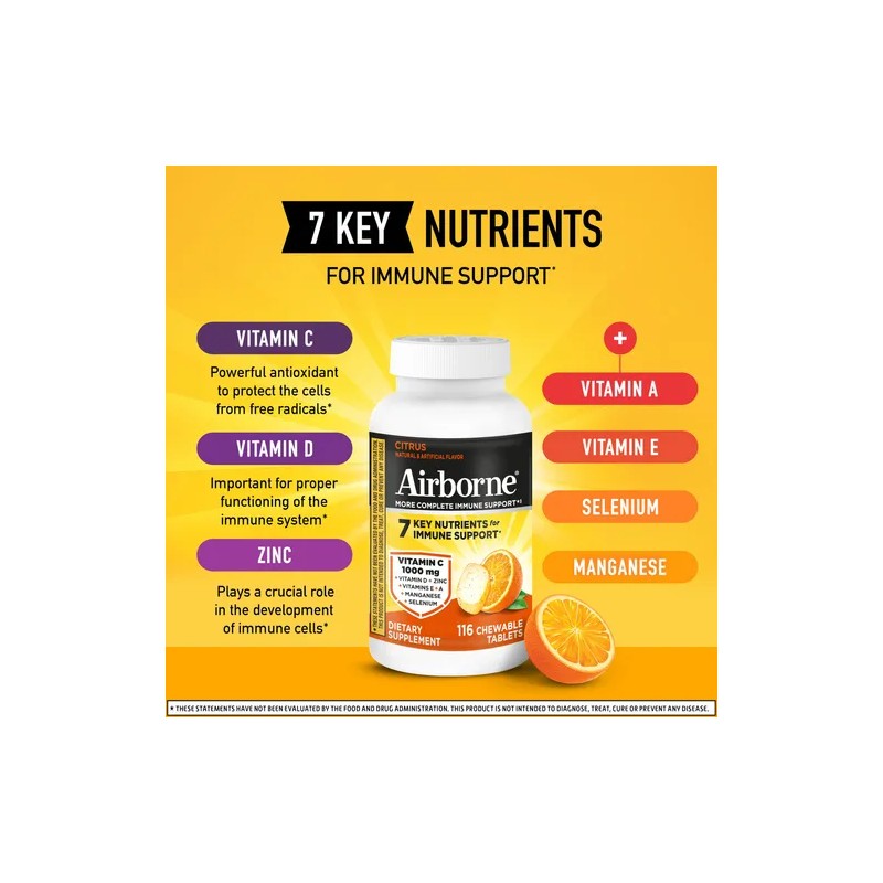 Airborne Vitamina C 1000mg Zinc Y D Tabletas Masticables 116