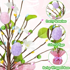 TURNMEON 2 Pack Easter Decorations, Easter Tree Tabletop with Colorful Eggs Flower Colorful Berries Easter Artificial Tree for Indoor Spring Home Party Wedding Holiday Easter Decorations for Table