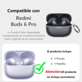 ASJDY Funda para Redmi Buds 6 Pro Case Uso Rudo, Antivibración, Anti-Amarillamiento Carcasa, Color Degradado Transparente (Negro)