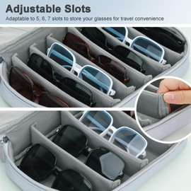 Bellzacasa Travel Sunglasses Organizer Case, Eyeglasses Storage Holder Box with Multiple Pairs Adjustable Slots for Women Men (Grey)
