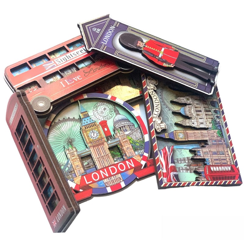 6 London Souvenirs wooden fridge magnets Union Jack British Souvenir