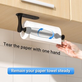 Swaitee Kitchen Roll Holder without Drilling, One-Handed Operation Kitchen Roll Holder Black with Damping Effect, Stainless Steel Kitchen Roll Holder for Kitchen and Bathroom