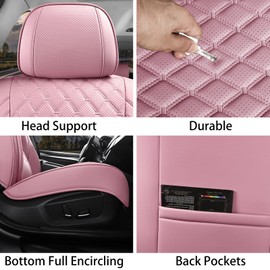 Sxikin Car Seat Covers Front Seats Pink, Luxury Faux Leather Car Seat Covers Waterproof Non-Slip Seat Protector Universal Fit for Most Cars SUVs Trucks Pick-ups, Cute Pink Car Accessories for Women