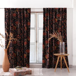 Madhu International One Panel Black CHAKRI Rustic Velvet Curtain