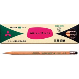 Mitsubishi Pencil K9852EWHB Recycled Pencil with Eraser 9852EW HB, 1 Dozen