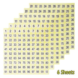 Mini Skater 1-100,101-200, 201-300, 6 Sheets 2/5 Inch Small Self Adhesive Vinyl Consecutive Number Stickers Labels for Storage Reward Charts Jars Board Game Nail Polish Swatch Sticks