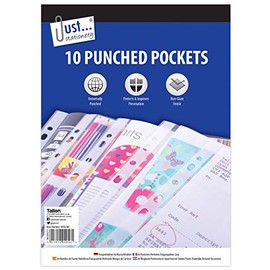 Just stationery 10 Clear Plastic Punched Pocket Clear