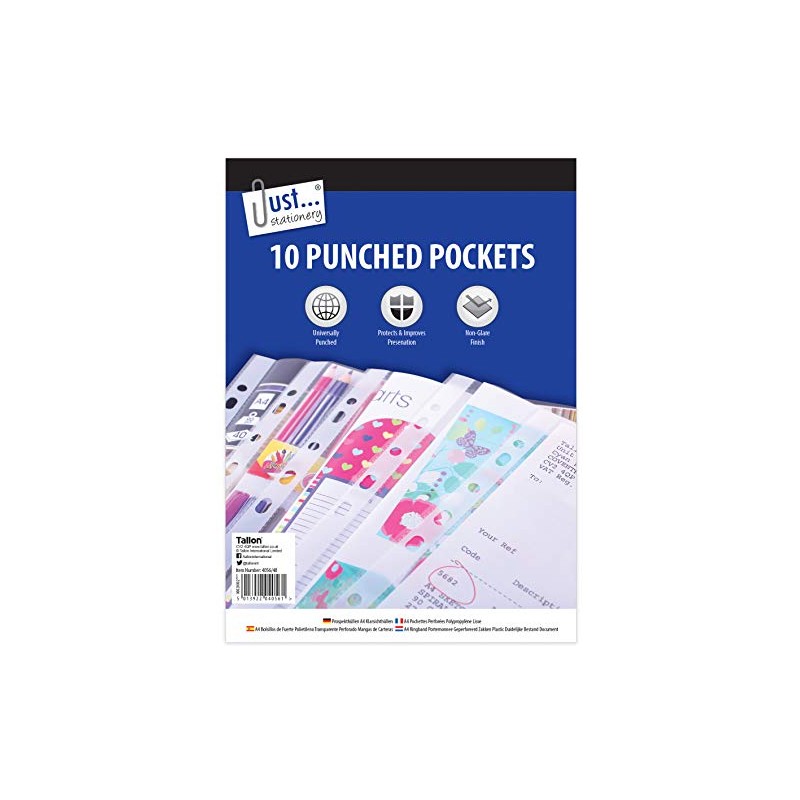 Just stationery 10 Clear Plastic Punched Pocket Clear